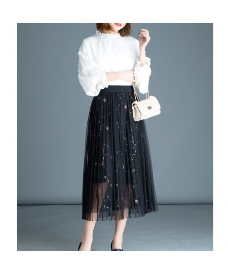 Summer New Net Yarn A-line Knee Lace Gauze Skirts Female Medium Length Loose Asymmetrical Skirt Casual Fashion Women Clothing...