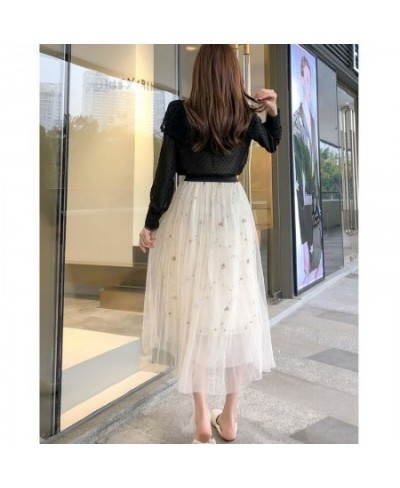 Summer New Net Yarn A-line Knee Lace Gauze Skirts Female Medium Length Loose Asymmetrical Skirt Casual Fashion Women Clothing...