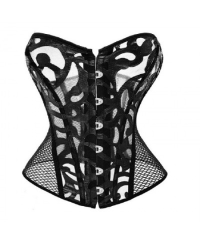 Faux Leather Mesh Corset Plus Size Gothic Corset & Bustier Elastic Net Hollow Out Flowers Design Buckles Closure corselet 812...