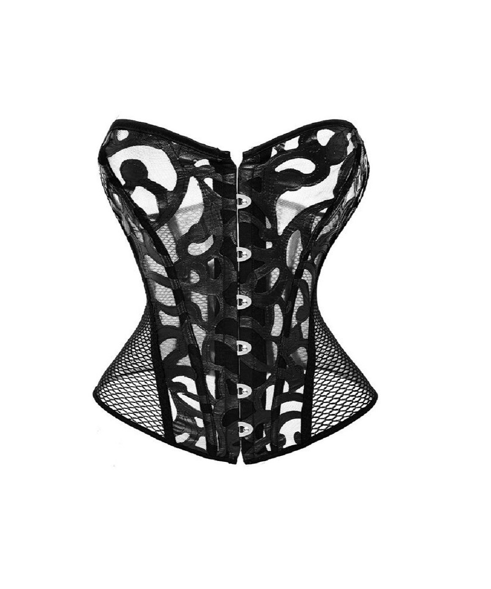 Faux Leather Mesh Corset Plus Size Gothic Corset & Bustier Elastic Net Hollow Out Flowers Design Buckles Closure corselet 812...