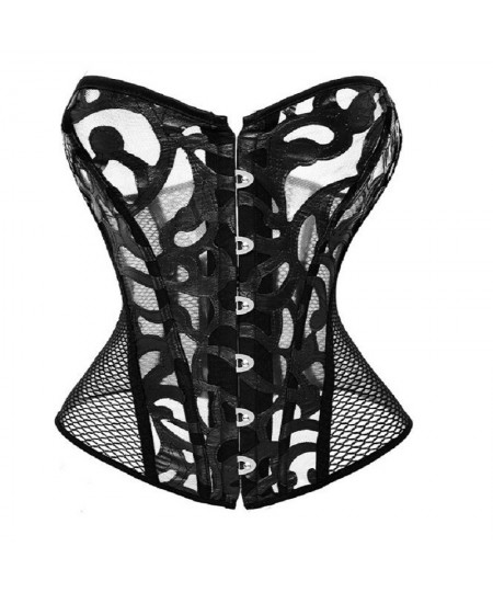 Faux Leather Mesh Corset Plus Size Gothic Corset & Bustier Elastic Net Hollow Out Flowers Design Buckles Closure corselet 812...