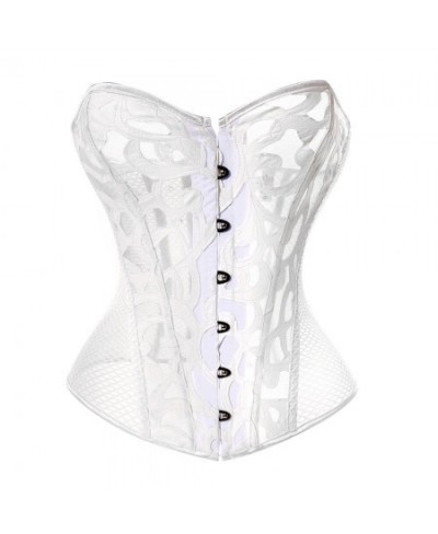 Faux Leather Mesh Corset Plus Size Gothic Corset & Bustier Elastic Net Hollow Out Flowers Design Buckles Closure corselet 812...