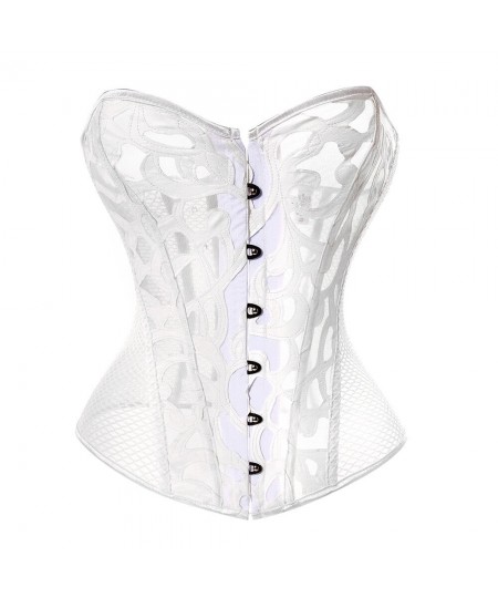 Faux Leather Mesh Corset Plus Size Gothic Corset & Bustier Elastic Net Hollow Out Flowers Design Buckles Closure corselet 812...