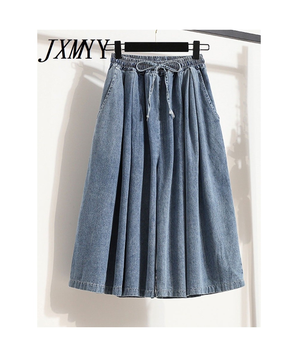 2023 Summer Loose Large Size Wide Leg Elastic Waist HalfLength Cropped Pants BF Casual Fashion Denim Women's Clothing $48.39 ...