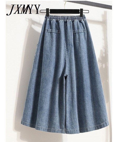 2023 Summer Loose Large Size Wide Leg Elastic Waist HalfLength Cropped Pants BF Casual Fashion Denim Women's Clothing $48.39 ...