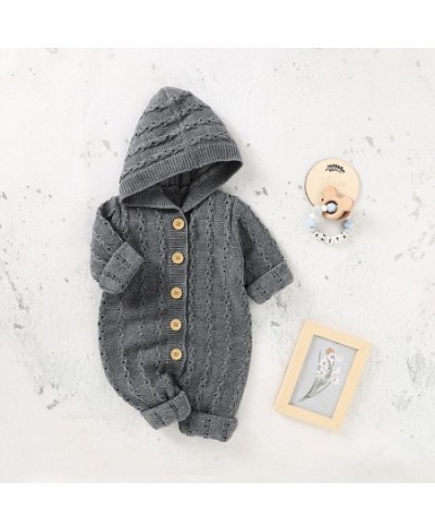 Baby Rompers Autumn Hood Long Sleeve Newborn Boys Girls Knitted Jumpsuits Playsuits Winter Toddler Infant Outfits Clothes 0-1...