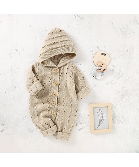 Baby Rompers Autumn Hood Long Sleeve Newborn Boys Girls Knitted Jumpsuits Playsuits Winter Toddler Infant Outfits Clothes 0-1...