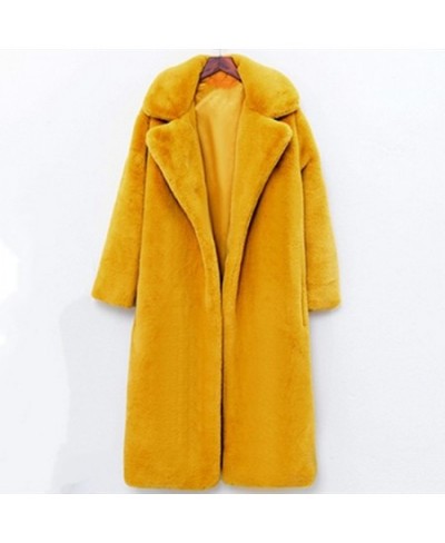 Winter Faux Fur Teddy Bear Long Thick Coat Women Fake Fur Fluffy Warm Pink Lapel Furry Jackets Female plus size Yellow Overco...