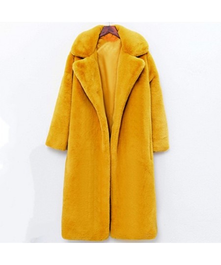 Winter Faux Fur Teddy Bear Long Thick Coat Women Fake Fur Fluffy Warm Pink Lapel Furry Jackets Female plus size Yellow Overco...