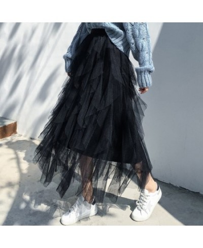 2023 Spring Half Length Mesh Long Tulle Skirt Skirt Irregular Pleated High Waist Skirt Harajuku Ropa Mujer Streetwear Kawaii ...