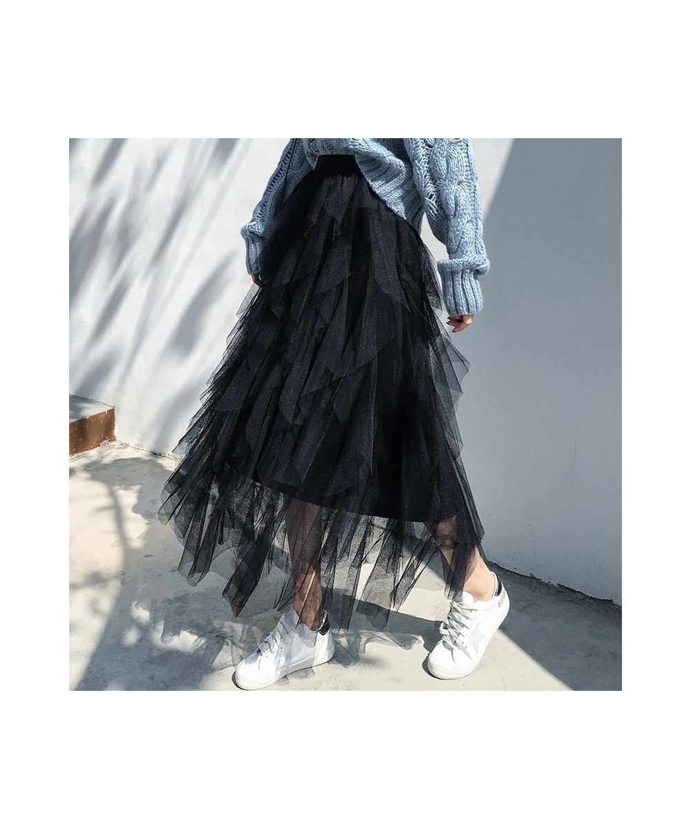 2023 Spring Half Length Mesh Long Tulle Skirt Skirt Irregular Pleated High Waist Skirt Harajuku Ropa Mujer Streetwear Kawaii ...