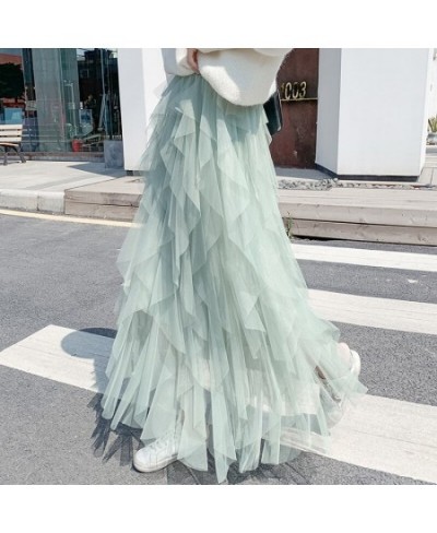 2023 Spring Half Length Mesh Long Tulle Skirt Skirt Irregular Pleated High Waist Skirt Harajuku Ropa Mujer Streetwear Kawaii ...