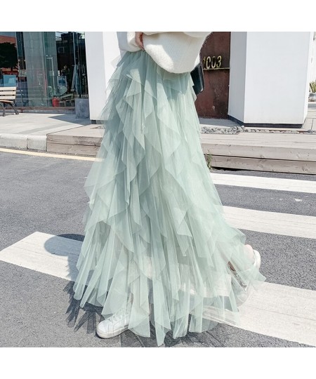 2023 Spring Half Length Mesh Long Tulle Skirt Skirt Irregular Pleated High Waist Skirt Harajuku Ropa Mujer Streetwear Kawaii ...