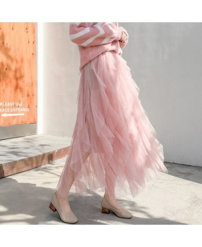 2023 Spring Half Length Mesh Long Tulle Skirt Skirt Irregular Pleated High Waist Skirt Harajuku Ropa Mujer Streetwear Kawaii ...