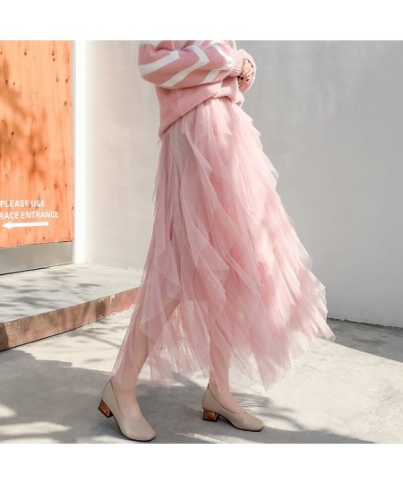 2023 Spring Half Length Mesh Long Tulle Skirt Skirt Irregular Pleated High Waist Skirt Harajuku Ropa Mujer Streetwear Kawaii ...