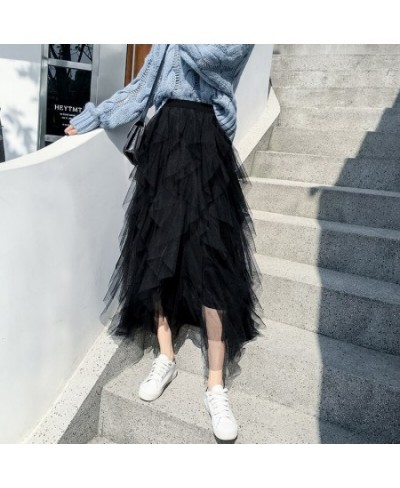 2023 Spring Half Length Mesh Long Tulle Skirt Skirt Irregular Pleated High Waist Skirt Harajuku Ropa Mujer Streetwear Kawaii ...