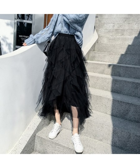 2023 Spring Half Length Mesh Long Tulle Skirt Skirt Irregular Pleated High Waist Skirt Harajuku Ropa Mujer Streetwear Kawaii ...