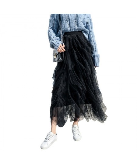 2023 Spring Half Length Mesh Long Tulle Skirt Skirt Irregular Pleated High Waist Skirt Harajuku Ropa Mujer Streetwear Kawaii ...