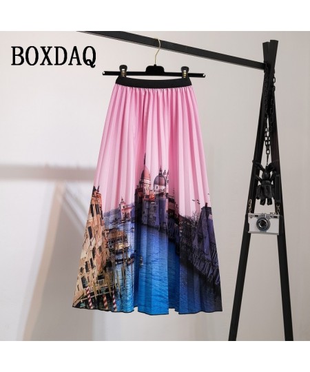 Beach Boho Print Women Skirts 2023 New Spring Summer Elegant Long Dresses High Waist Loose Casual Pleated Skirt Ladies Sundre...