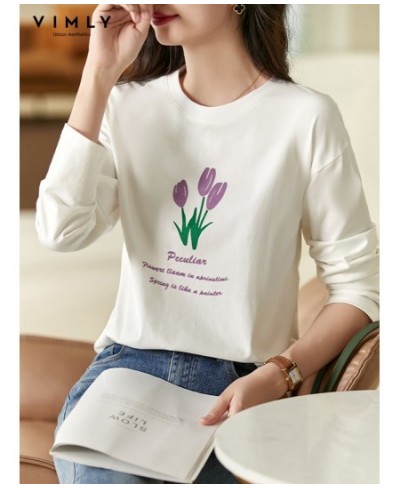 O Neck White T shirts for Women 2023 Spring Fashion Long Drop Sleeve Cotton T-shirt Sweet Printed Casual Loose Basics Tees $5...