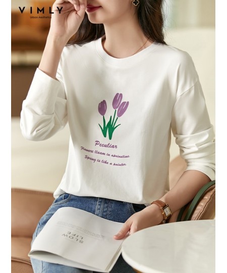 O Neck White T shirts for Women 2023 Spring Fashion Long Drop Sleeve Cotton T-shirt Sweet Printed Casual Loose Basics Tees $5...