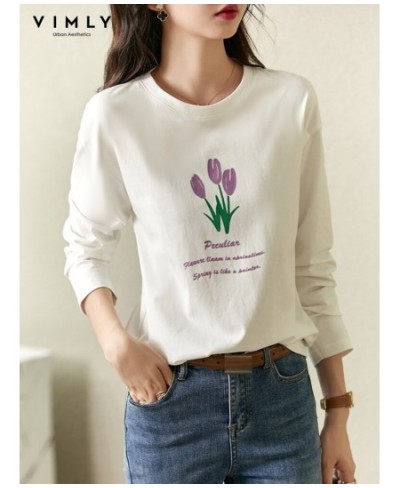 O Neck White T shirts for Women 2023 Spring Fashion Long Drop Sleeve Cotton T-shirt Sweet Printed Casual Loose Basics Tees $5...