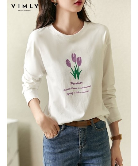 O Neck White T shirts for Women 2023 Spring Fashion Long Drop Sleeve Cotton T-shirt Sweet Printed Casual Loose Basics Tees $5...