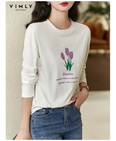 O Neck White T shirts for Women 2023 Spring Fashion Long Drop Sleeve Cotton T-shirt Sweet Printed Casual Loose Basics Tees $5...