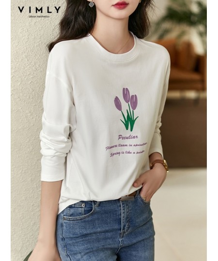 O Neck White T shirts for Women 2023 Spring Fashion Long Drop Sleeve Cotton T-shirt Sweet Printed Casual Loose Basics Tees $5...