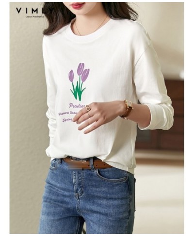 O Neck White T shirts for Women 2023 Spring Fashion Long Drop Sleeve Cotton T-shirt Sweet Printed Casual Loose Basics Tees $5...