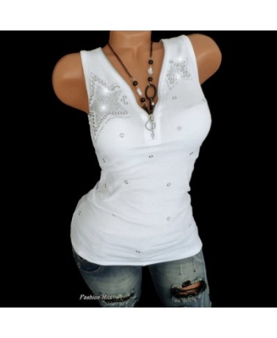 Good Stretch 5 Stars Beading Tee Cotton T-Shirt Women Summer T Shirts Sexy Zipper V Neck Sleeveless Top Black 5XL Vest Y2k $2...