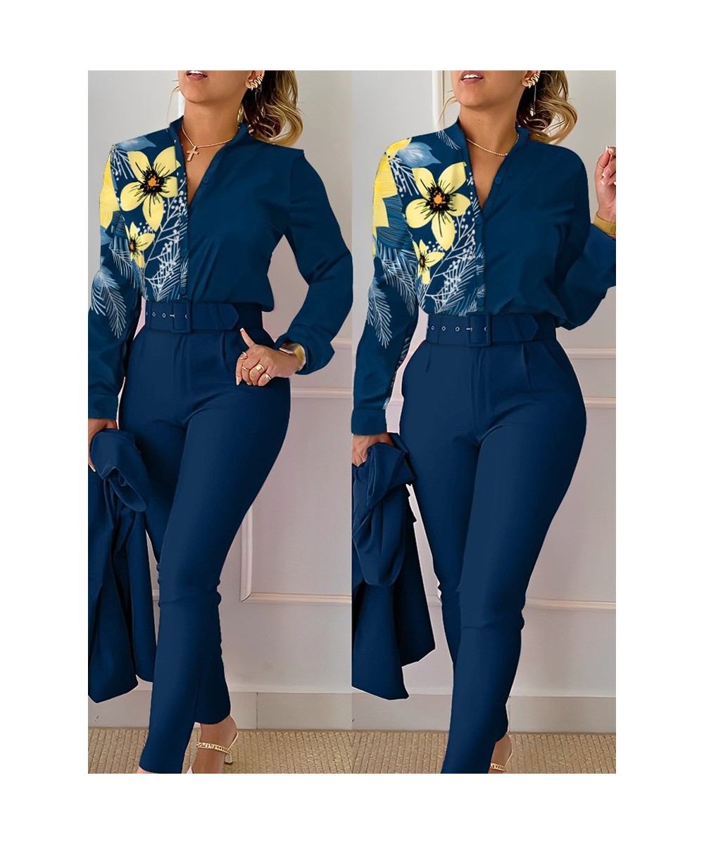 Floral Baroque Print Shirt & High Waist Pants Set $64.24 - Suits & Sets