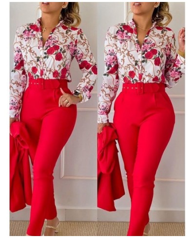 Floral Baroque Print Shirt & High Waist Pants Set $64.24 - Suits & Sets