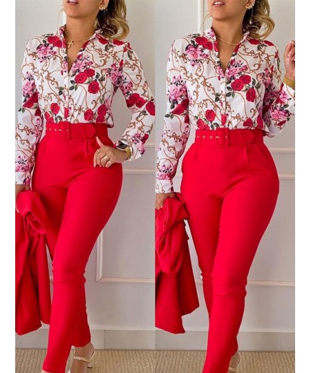 Floral Baroque Print Shirt & High Waist Pants Set $64.24 - Suits & Sets