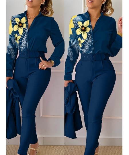 Floral Baroque Print Shirt & High Waist Pants Set $64.24 - Suits & Sets