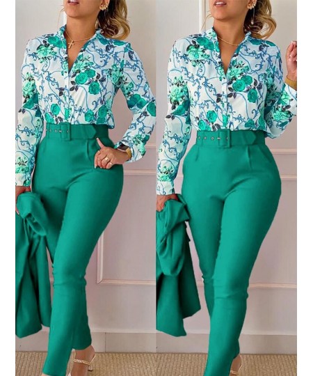 Floral Baroque Print Shirt & High Waist Pants Set $64.24 - Suits & Sets