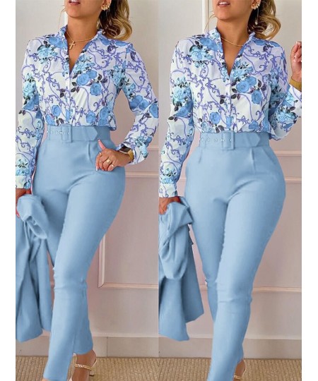 Floral Baroque Print Shirt & High Waist Pants Set $64.24 - Suits & Sets