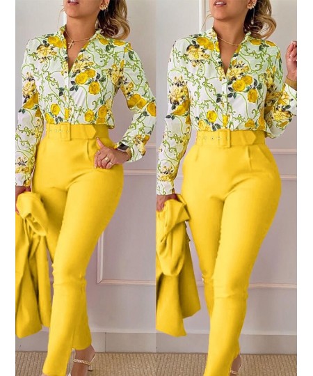 Floral Baroque Print Shirt & High Waist Pants Set $64.24 - Suits & Sets