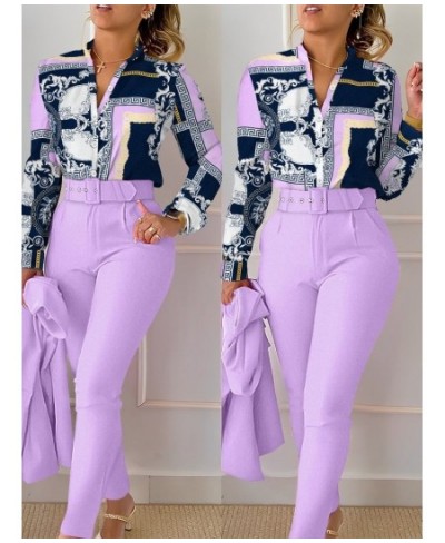 Floral Baroque Print Shirt & High Waist Pants Set $64.24 - Suits & Sets