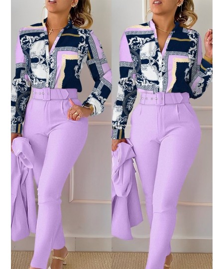 Floral Baroque Print Shirt & High Waist Pants Set $64.24 - Suits & Sets