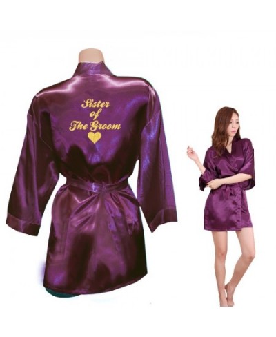 SISTER OF THE GROOM Robes Sister of the Groom Heart Golden Glitter Print Kimono Satin Bridal Party Robe Ready Kimonos $36.17 ...