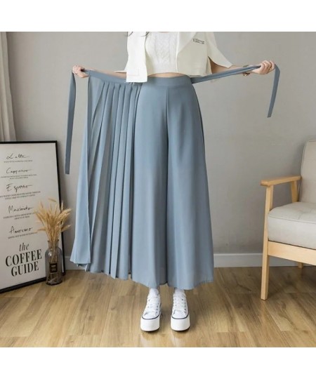 Spring Summer New Style Korean Women Pleated Chiffon Trousers High Waist Pants Hakama Casual Wide Leg Pantalones 2023 $32.78 ...