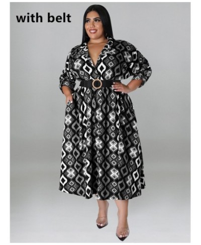 Plus Size Dresses Women with Belt V Neck Print Maxi Dress Elegant Office Lady Fashion Streetwear Wholesale $53.72 - Plus Size...