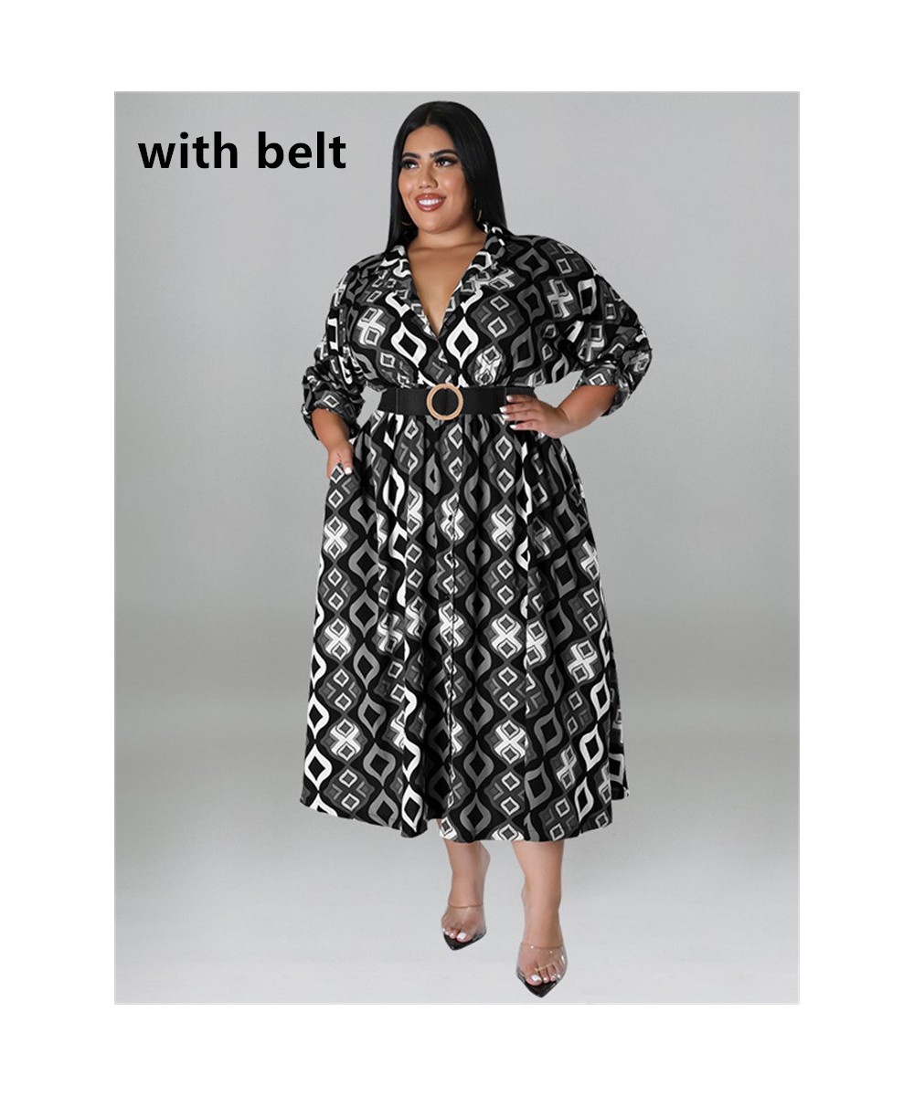 Plus Size Dresses Women with Belt V Neck Print Maxi Dress Elegant Office Lady Fashion Streetwear Wholesale $53.72 - Plus Size...