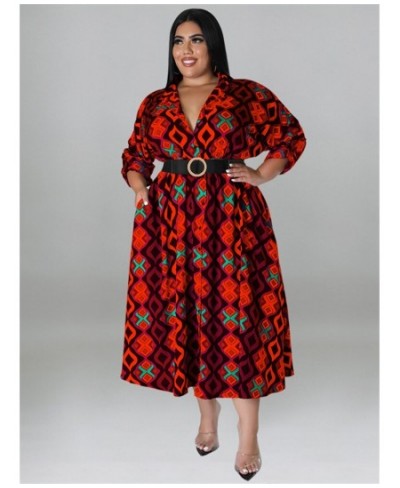 Plus Size Dresses Women with Belt V Neck Print Maxi Dress Elegant Office Lady Fashion Streetwear Wholesale $53.72 - Plus Size...