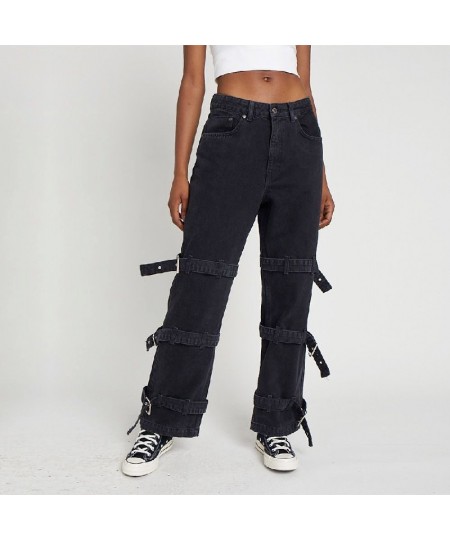 Men's and Women's Straight Jeans Hip-hop Loose Wide-legged Belt Buckle Joker Pants $59.24 - Jeans