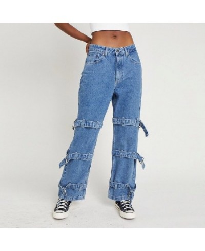 Men's and Women's Straight Jeans Hip-hop Loose Wide-legged Belt Buckle Joker Pants $59.24 - Jeans