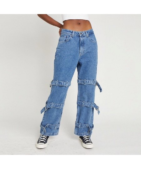 Men's and Women's Straight Jeans Hip-hop Loose Wide-legged Belt Buckle Joker Pants $59.24 - Jeans