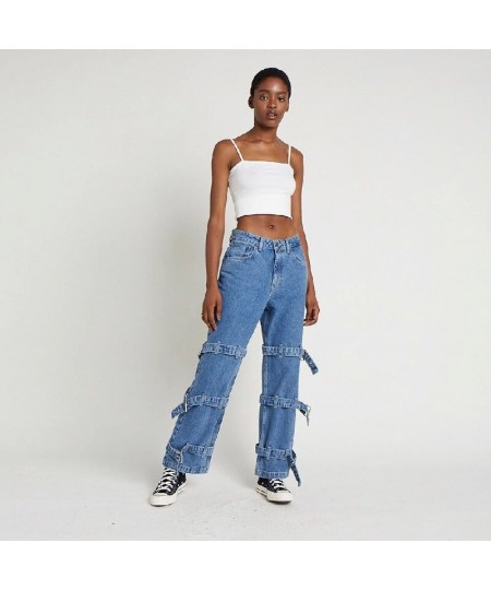 Men's and Women's Straight Jeans Hip-hop Loose Wide-legged Belt Buckle Joker Pants $59.24 - Jeans