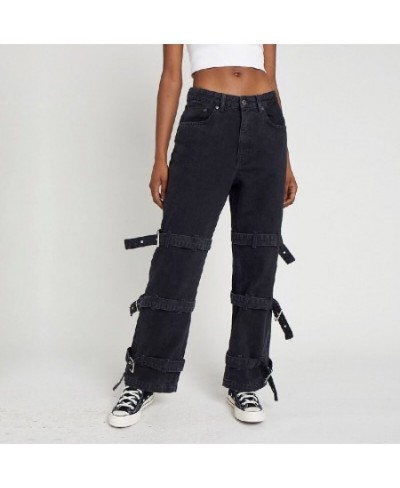 Men's and Women's Straight Jeans Hip-hop Loose Wide-legged Belt Buckle Joker Pants $59.24 - Jeans